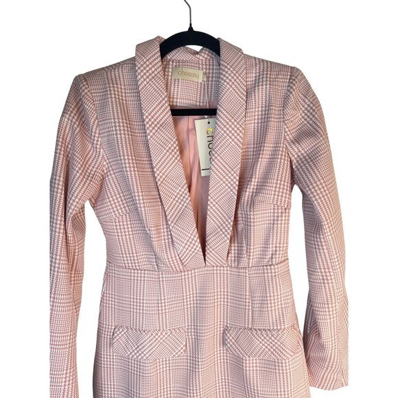 NWT Choosy 4 Pink Plaid Long Sleeve Blazer Dress With Deep V Neckline - Picture 10 of 14